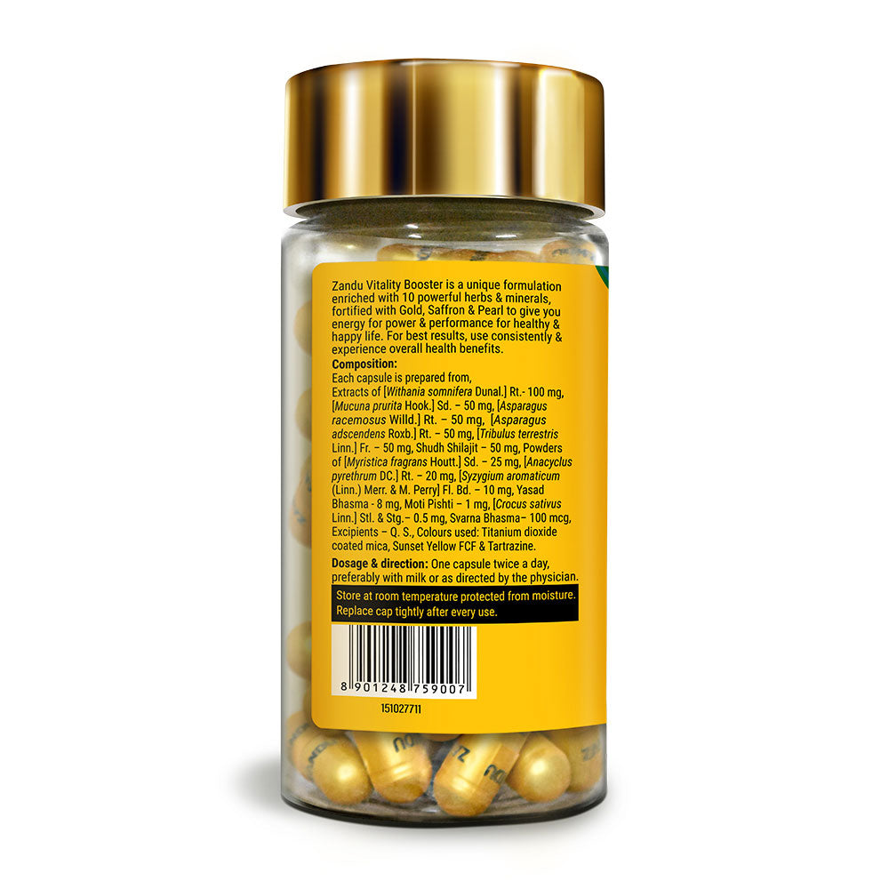 Zandu Vitality Booster Capsules for Vigor, Vitality & Stress Relief (60 Caps)